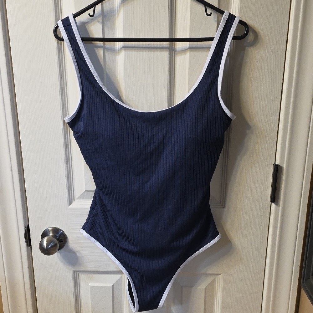 Navy Blue Ribbed Bodysuit - Picture 1 of 4